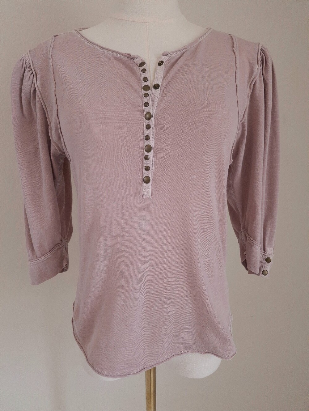 We The Free Snow Drop Puff Sleeve Slub Cotton Henley Tee